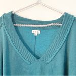 POL  Size Large Green Exposed Hem Bubble Sleeve Deep V Pullover Knit Top Photo 2