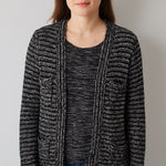 Loft Ann Taylor Cardigan Sweater Black White Stripe Small Photo 0