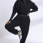 Athleta S Forever Fleece 1/2 Zip High Hip Piping Sweatshirt Black White Small Photo 0