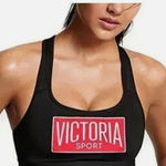 Victoria's Secret  Sport Bra Women's Large Black Red‎ Logo Racerback Gym Athletic Photo 0