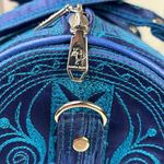 Blue Banda Barrel Bag With Intricate Embroidery & Detachable Charm Photo 2