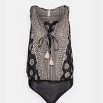 Free People NEW  Soul of the Sun Sleeves Cottagecore Boho Bodysuit Black Combo XL Photo 3