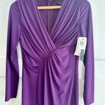 David Meister NWT  Eggplant  Ruched v-neck Longsleeve Cocktail Dress Size 2 Photo 2