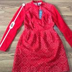 LELA ROSE red Velvet Broderie Anglaise Mini Dress size 6 Photo 7