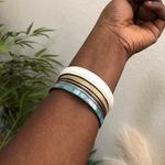 Bundle lot set of 4 White Silver Black Teal Blue Metal bangle bracelets for layering multicolored boho Photo 0