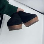 Toms Addison Suede Deco Stitch Clog Heel Size 7 Black Wood Platform Boho Photo 5