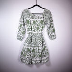Madison Mathews  Cotton Poplin Green White Print Pattern Tie Waist Mini Dress XS  Photo 1