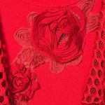 Pretty Angel Red Top sz L Silk Blend Artsy Boho Whimsigoth Rose Applique Crochet Photo 2