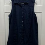 J. Jill Navy 100% Linen Mother of Pearl Sleeveless Tank Top Photo 0