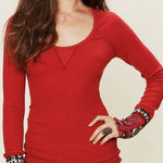 Free People Hyperactive Hippie Cuff Waffle Thermal Red Long Sleeve Shirt Medium Photo 0