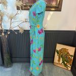 Vintage David Warren Bright Floral Wrap Dress ~ Size 6 💚🍄 Blue Photo 3