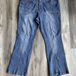 Y2K Lazer Womens Pin‎ Stripe Blue Jeans Flared Double Button Teens Size 22 Vtg Photo 0