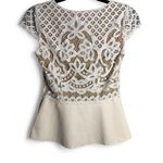 Bailey 44 size S cream and brown lace short sleeve top with a leather peplum Photo 1