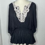 Byer California B•Wear Black Top with White Crochet Neckline detail size XL Photo 0