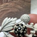 Vintage Hollycraft Berries Berry Branch White Enamel Black Rhinestone Brooch Pin Photo 6