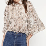 Bardot Snake Print Mock Neck Blouse in Natural Lyst Size XS Photo 0