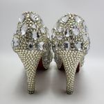 Cinderella Crystal Glass Rhinostones Beaded Wedding Heel Shoes Sz 42 Red Bottom Silver Photo 3