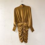 Retrofete Barbara Silk Ruched Mock Neck Mini Dress in Olive Green Small Photo 2