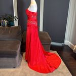 Women’s Red Mermaid Fit Corset Back Prom Party Dress Silver Beading Size 8 *READ Photo 6