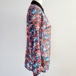 Ny Collection  Multicolored Floral Sheer Embellished Button Down Size Medium Photo 3