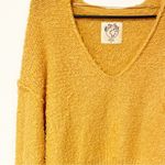 Free People Size XS Yellow Gold Fuzzy Knit V Neck Slub Sweater Photo 1