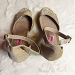 Betsey Johnson  Gold Glitter Shimmer Peep Toe Ankle Strap Block Heels Size 8.5 Photo 10