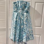Badgley Mischka Strapless Dress Size 12 Blue Floral Watercolor Formal Party Photo 10