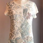 Calvin Klein Jeans Calvin Klein cap sleeve T-shirt distressed edges cream, green, gold foil accents Photo 0