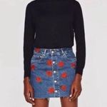 ZARA Embroidered Floral Rose Denim Skirt Raw Hem XS Photo 0