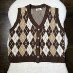 Oil Rice Brown Argyle Button Front Sweater Vest Size L Photo 1