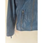 Sanovation Barcelona Blue 100% Sheep Skin Leather Bomber Jacket Women’s Small Photo 4
