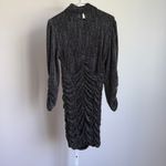 ZARA  Black Silver Metallic Sparkle Ruched Bodycon Mini‎ Dress Mock Neck M Photo 4
