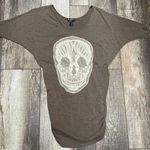 Delirious Khaki and Cream 1/2 Sleeve Scoop Neck Mesh Skull Design Shirt Size Med Photo 1