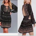 Free People $128  BLACK PRINTED LONG SLEEVE CORYN MINI DRESS Sz 4  :W07: Photo 1