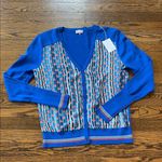 Ecru  NWT mixed media Blue Cardigan with Patterned Front, s Photo 0