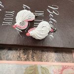 Vintage Handmade White Mesh & Pink Beaded Drop Earrings Retro 80s Photo 4