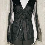 L'ATISTE  shorts romper black with tulle flowing sleeves with pearl style beads M Photo 0