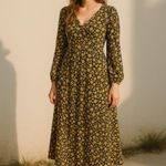 Topshop Womens Dress Size 12 Black Yellow Floral Midi Boho Romantic Cottage 90s Photo 0