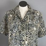 Vintage Leopard Print Blouse Faces Animal Jungle Top Shirt Women Black Tan White Size XL Photo 2