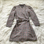 ZARA Brown Plaid Checkered Mini Dress Belted Mock Neck Elevated Size Small Photo 1
