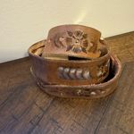 Hand‎ Tooled Leather Belt w Gold Tone Buckle 31” Length Western Navajo Etched Photo 0