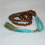 Source Unknown Western Chic Long Wood/Faux Turquoise Beaded Cream/Auqa Tassel Necklace Photo 1