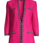 Misook  Plus Size 3/4-sleeve Tweed Trim Jacket In Rhubarb Black Photo 0