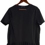 ZARA  Baby Doll Oversized Boxy Short Sleeve Pleated Mini Shirt Dress L Black Photo 3