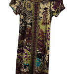 iCE Women's Size 4 Short Sleeve Beaded Paisley Floral Print Dress Purple Photo 0