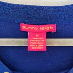 Sunny Leigh Top Cobalt Blue Glitter Sparkle 3/4 Sleeve Faux Lace Up Shirt M EUC Photo 3