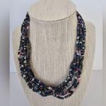 Vintage Iridescent Multicolor Multi row Beaded Necklace Black Photo 0