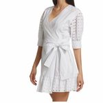 Tanya Taylor Gina Eyelet Trim Wrap Eyelet Mini Dress Ruffle Coquette Coastal Photo 5