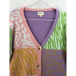 BiBi Medium Cardigan Sweater Multi Print Button Up Pastel Colors Pink Photo 6