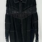 Venezia Womens Black Suede Western Jacket Long Coat Plus Size 1X Fringe Crochet Photo 0